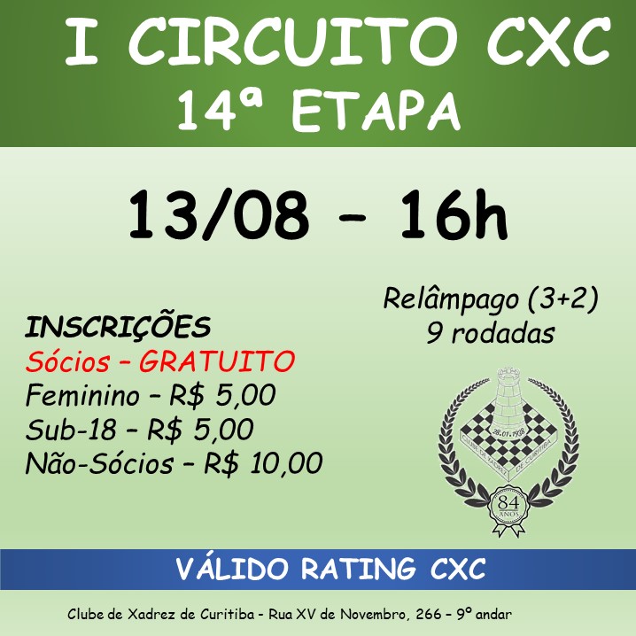 Xadrez Rápido no Clube de Xadrez de Curitiba - 21/10/2023 - Partida 5 