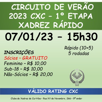 MF ADWILHANS LUCIANO DE SOUZA VENCEDOR DO TORNEIO DE XADREZ RÁPIDO DO DIA  07/01/2023 – INICIO DO CIRCUITO DE VERÃO CXC DE 2023 – A PARTIR DAS 15:30 –  Clube de Xadrez